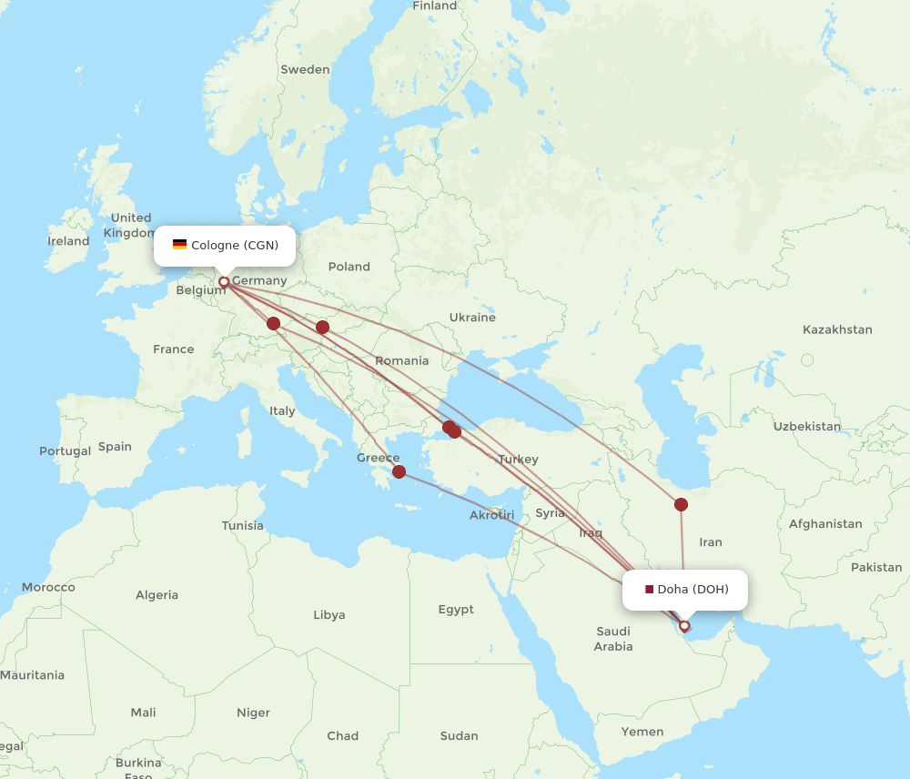 CGN to DOH flights and routes map