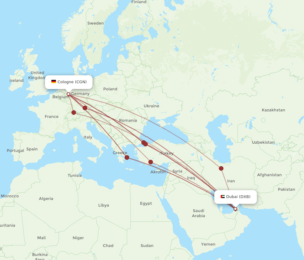 CGN-DXB flight routes