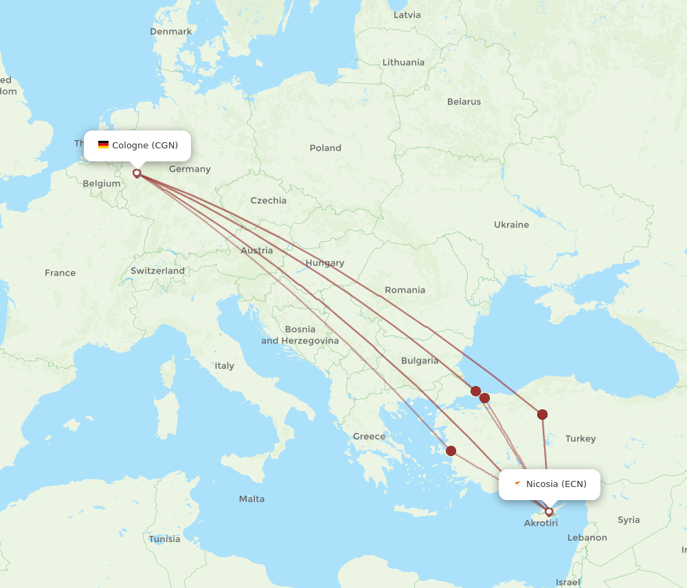 CGN to ECN flights and routes map