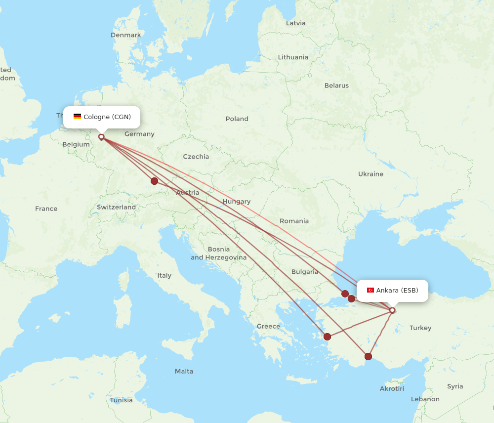 CGN to ESB flights and routes map
