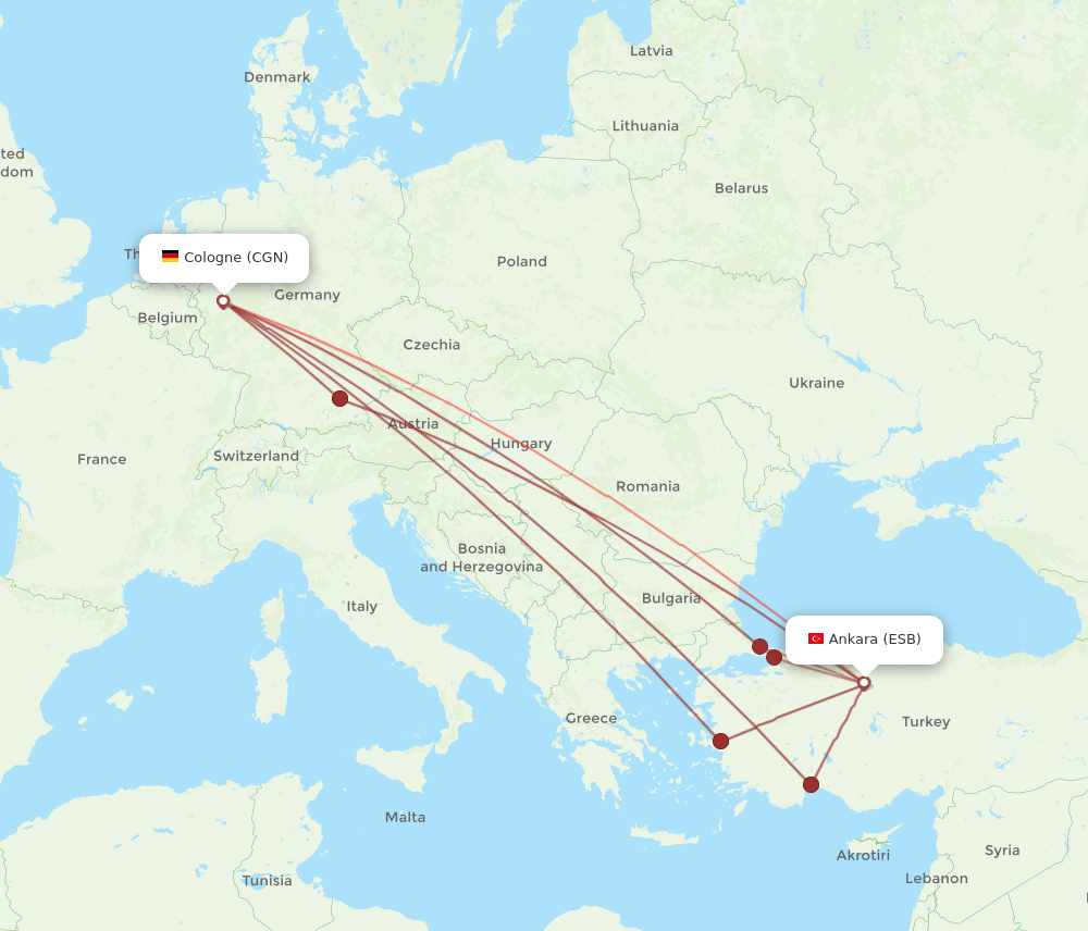 CGN to ESB flights and routes map