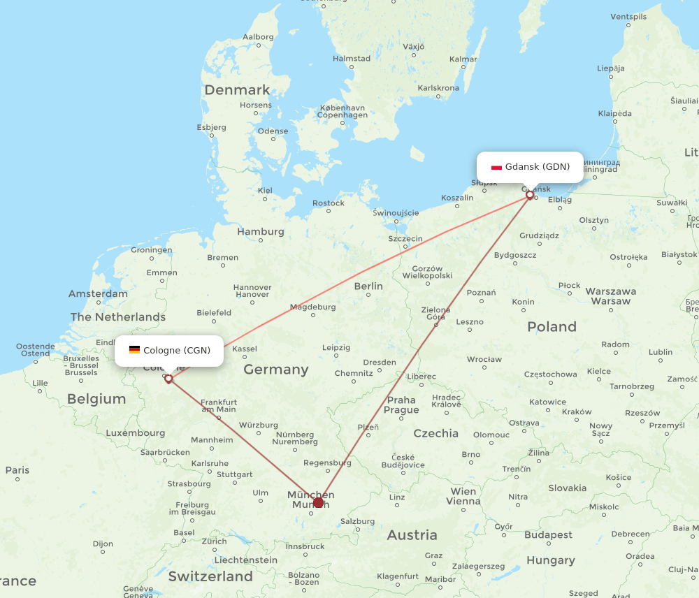CGN to GDN flights and routes map