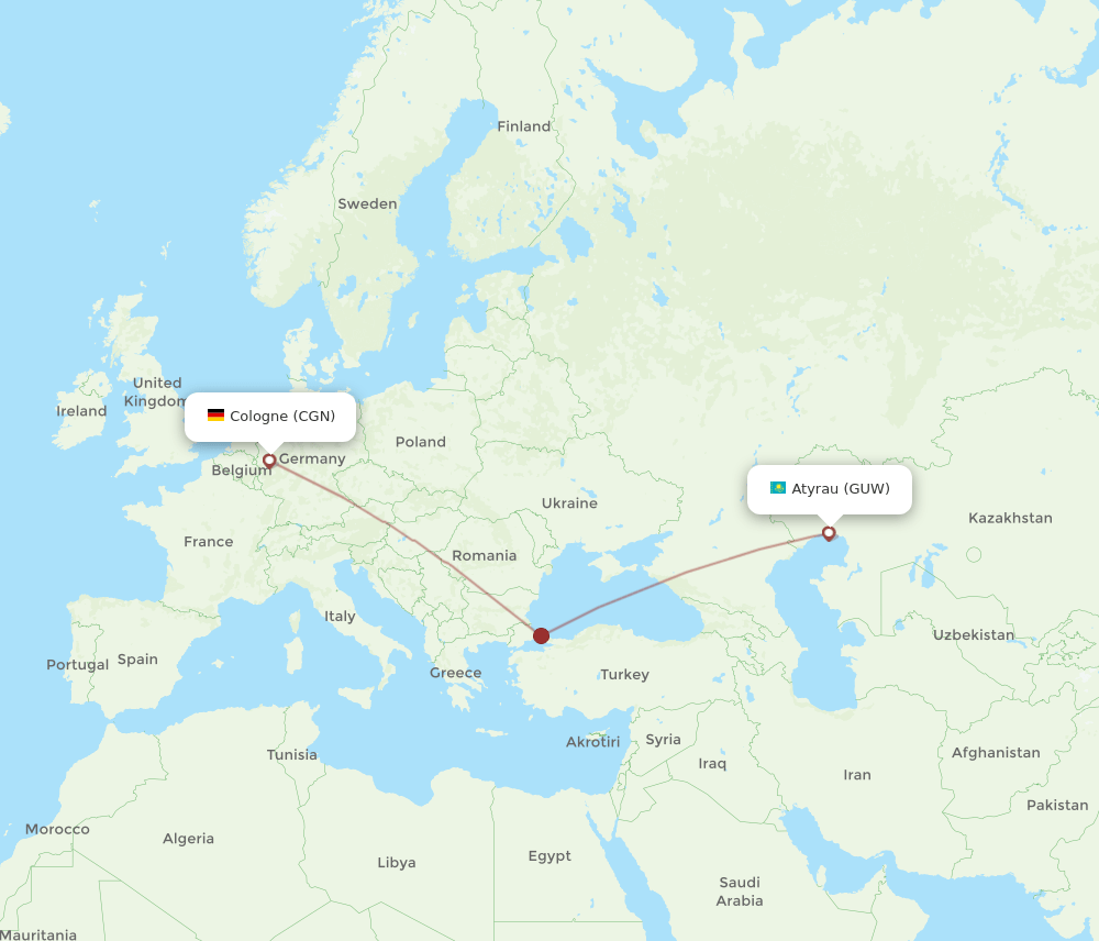 CGN-GUW flight routes