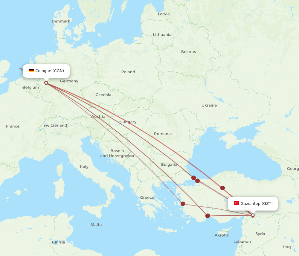 CGN to GZT flights and routes map