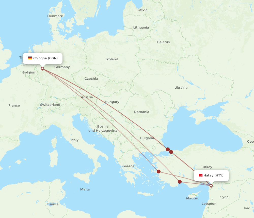 CGN to HTY flights and routes map