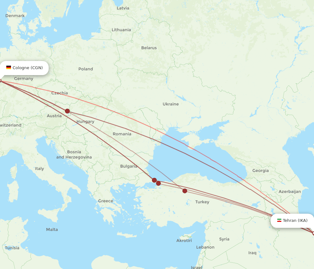 CGN-IKA flight routes