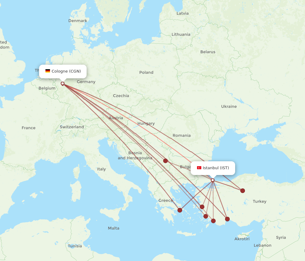 CGN to IST flights and routes map