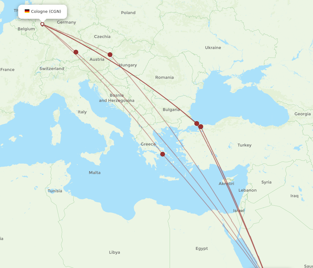 CGN to JED flights and routes map