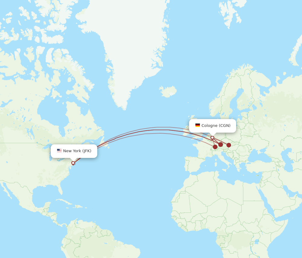 CGN to JFK flights and routes map