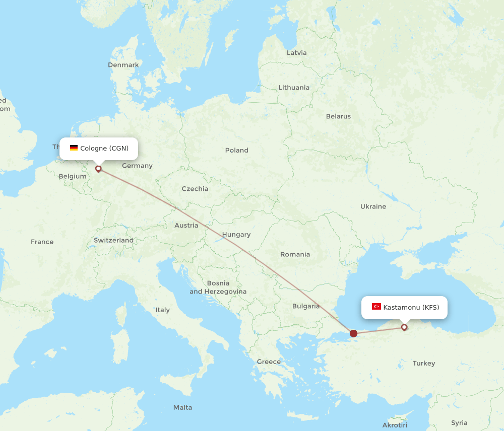 CGN to KFS flights and routes map