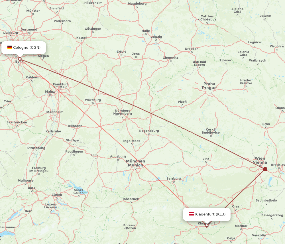 CGN-KLU flight routes