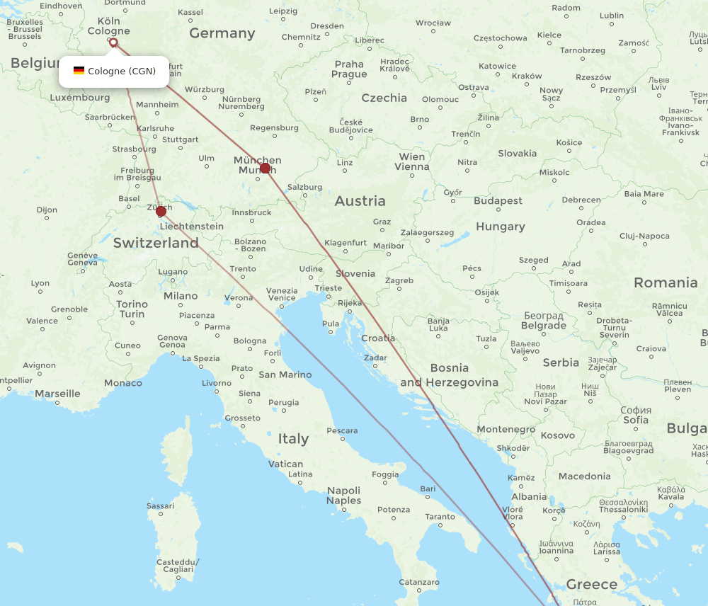 CGN-KLX flight routes