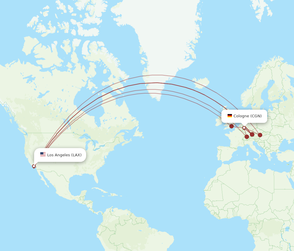 CGN to LAX flights and routes map