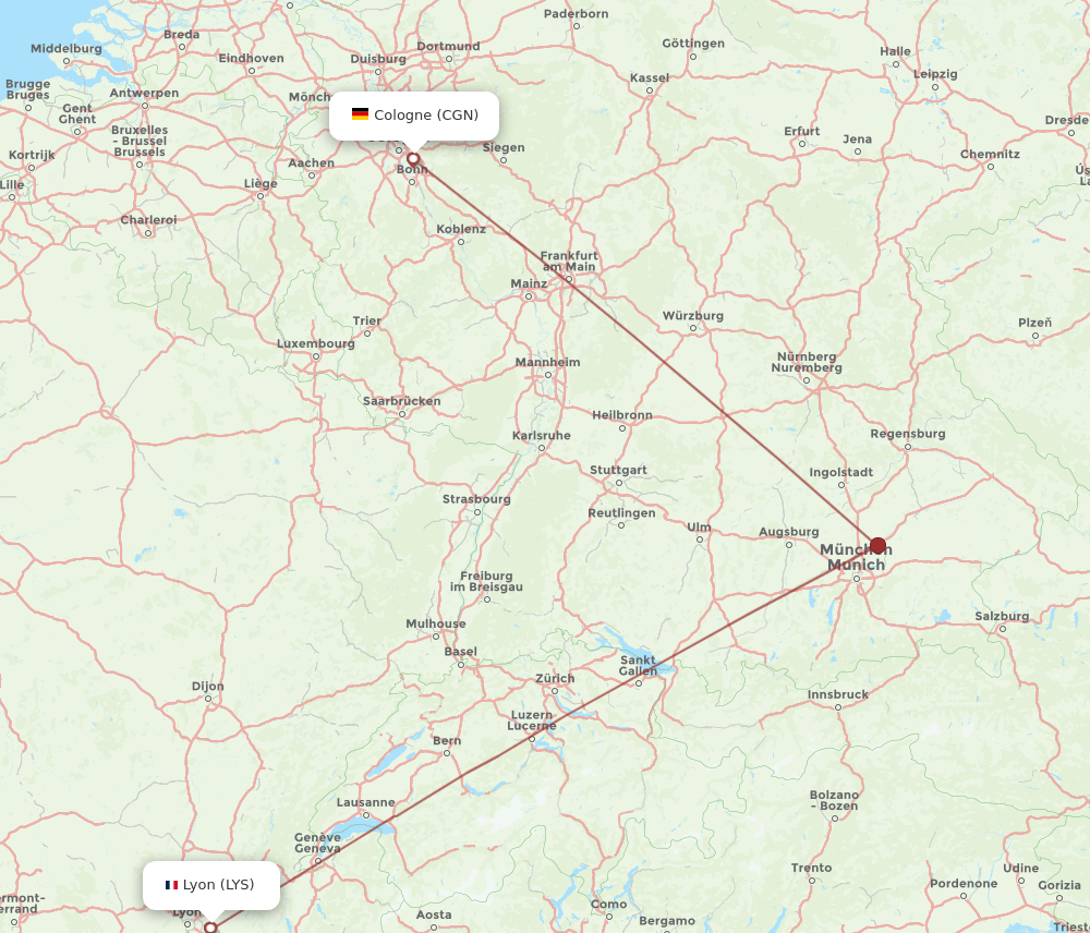 CGN to LYS flights and routes map