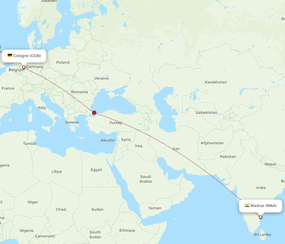 CGN to MAA flights and routes map