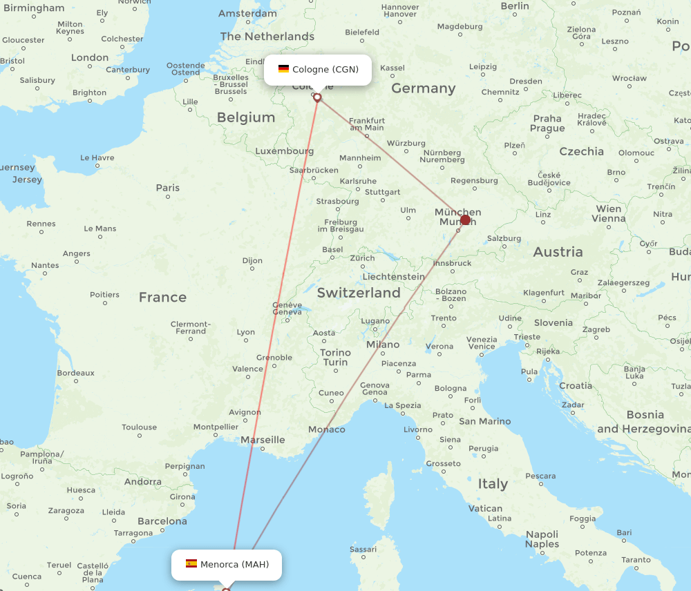 CGN-MAH flight routes
