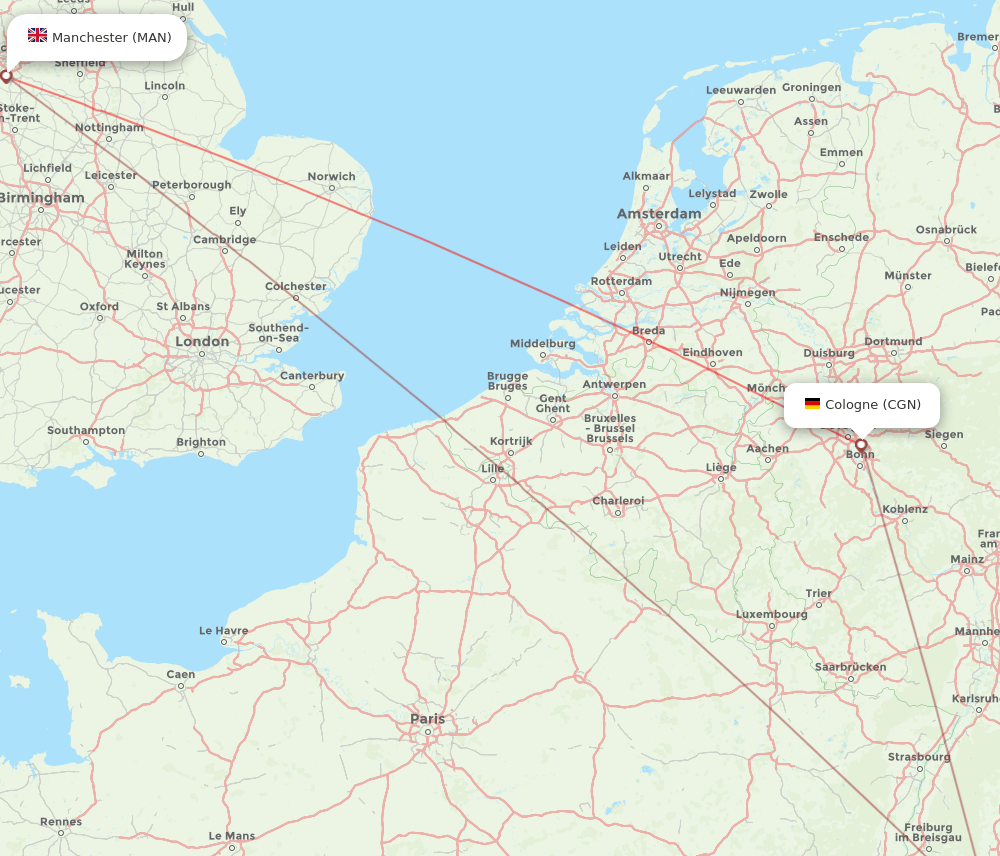 CGN to MAN flights and routes map