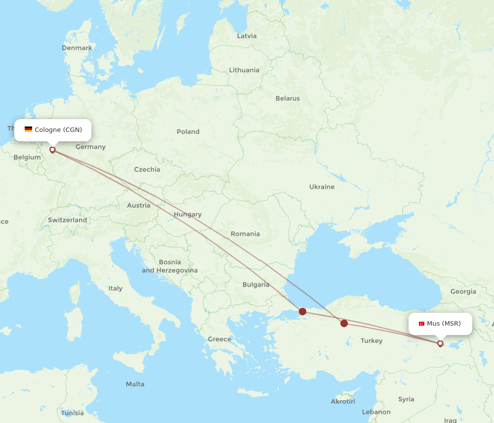 CGN to MSR flights and routes map