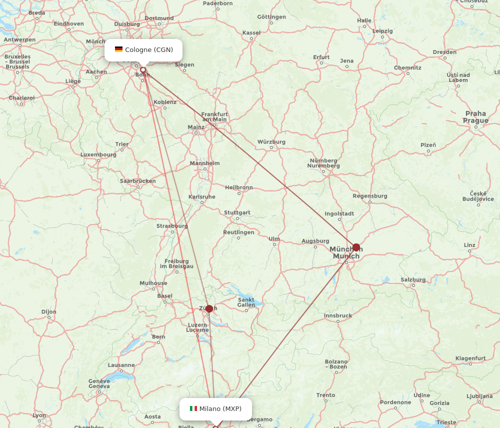 CGN to MXP flights and routes map