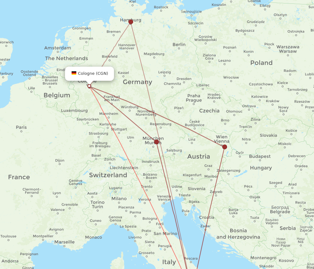 CGN to NAP flights and routes map