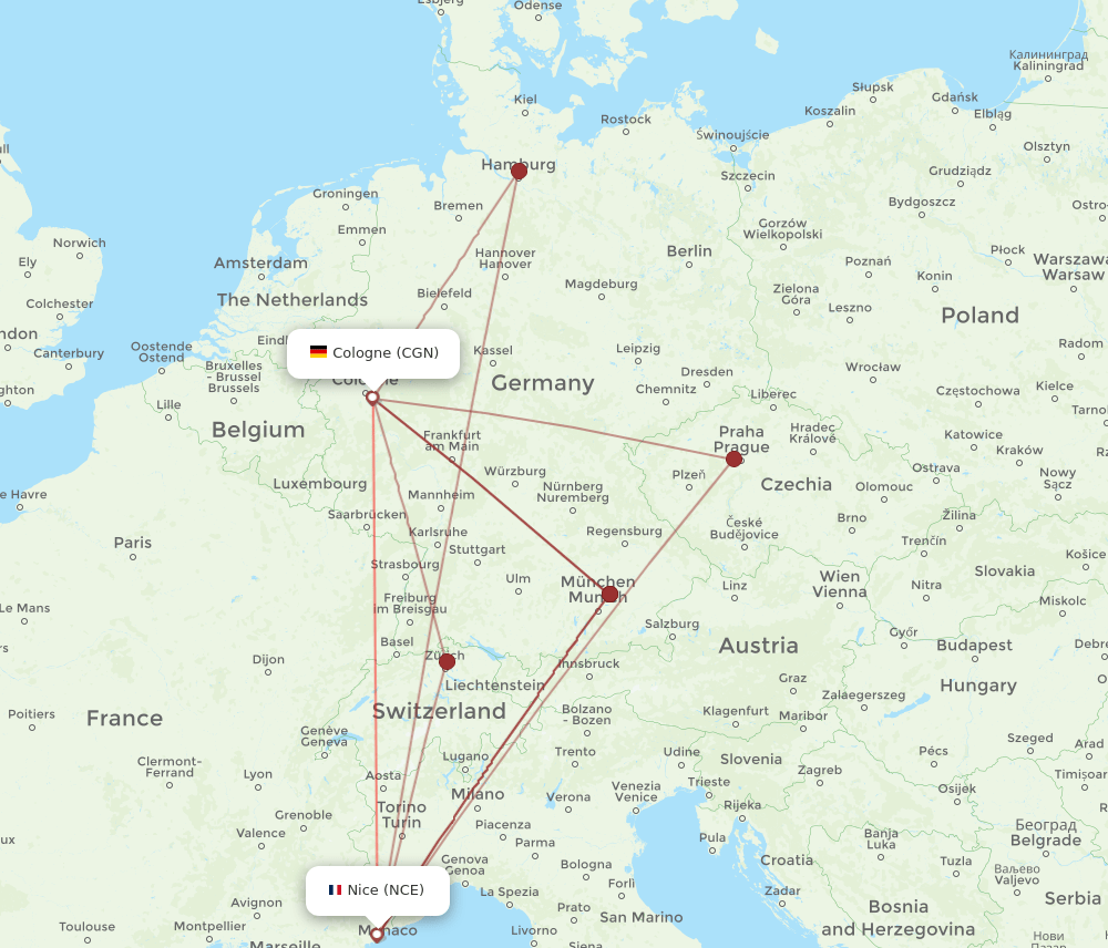 CGN-NCE flight routes