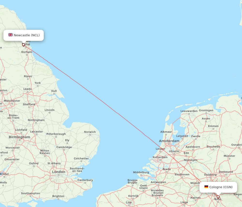 CGN to NCL flights and routes map