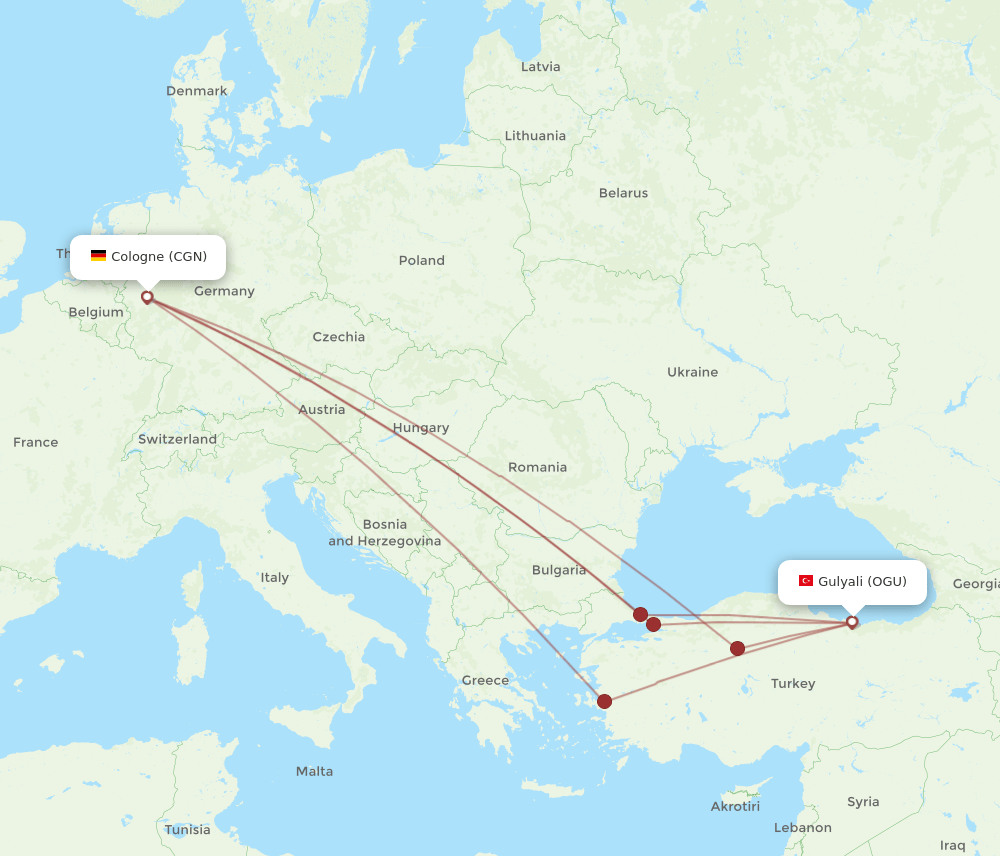 CGN to OGU flights and routes map