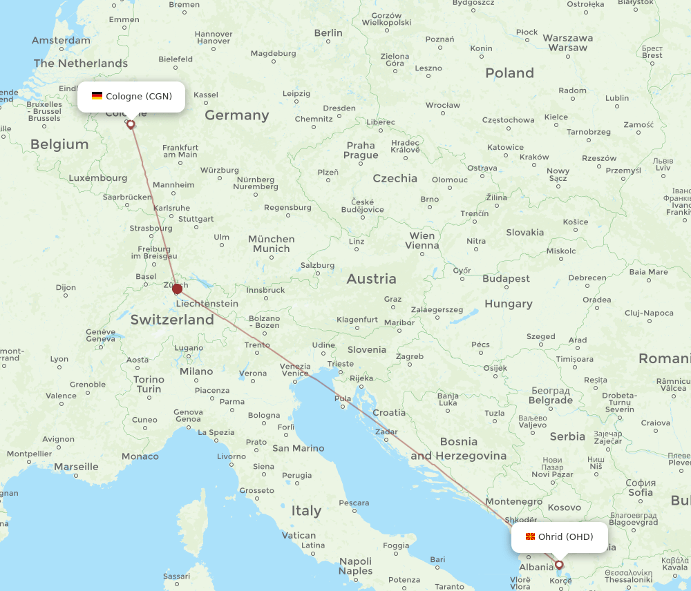 CGN-OHD flight routes