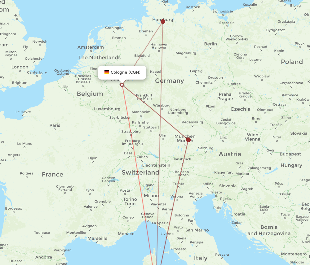 CGN to OLB flights and routes map