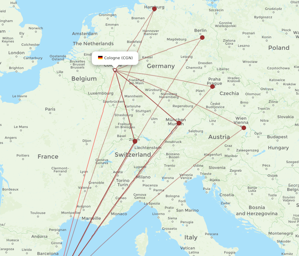 CGN to PMI flights and routes map