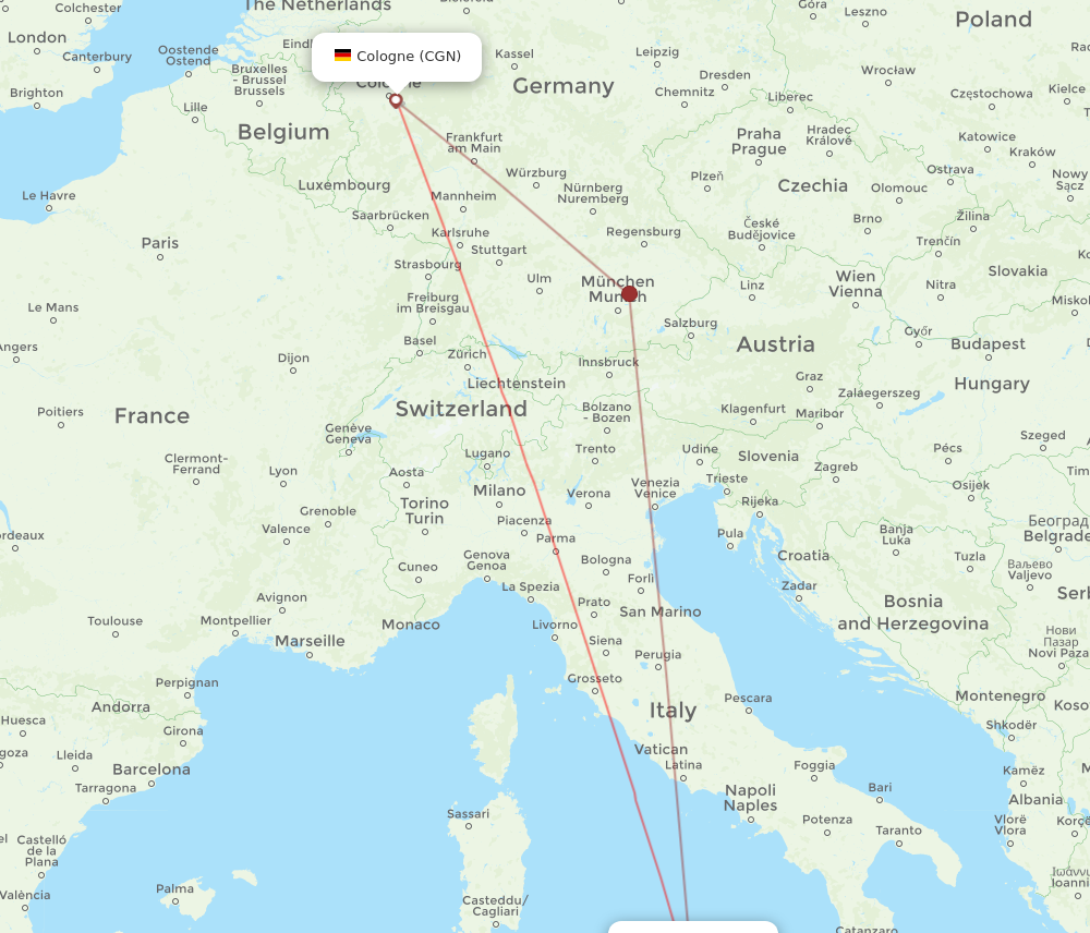 CGN to PMO flights and routes map
