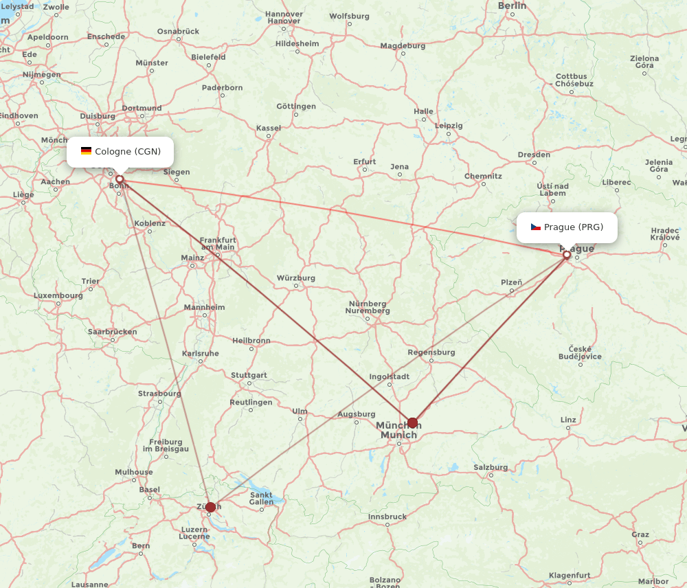 CGN to PRG flights and routes map