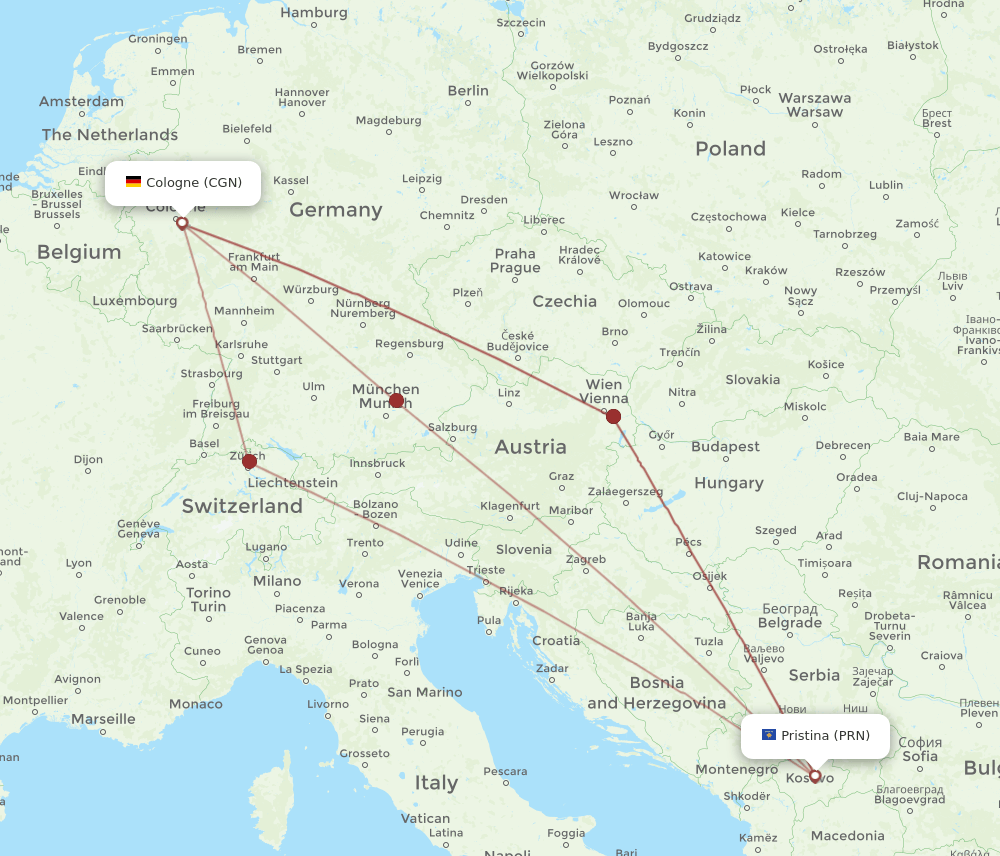 CGN-PRN flight routes