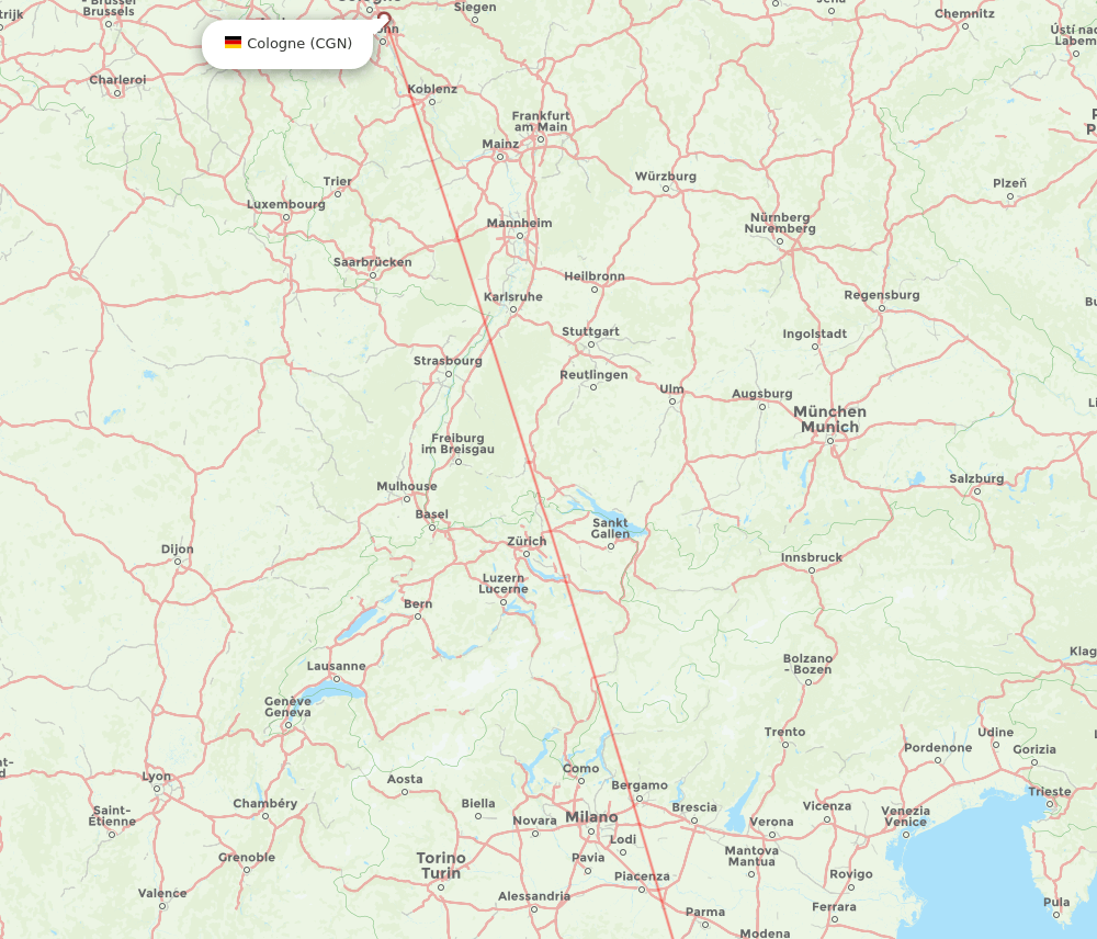 Cologne - Pisa route map and flight paths