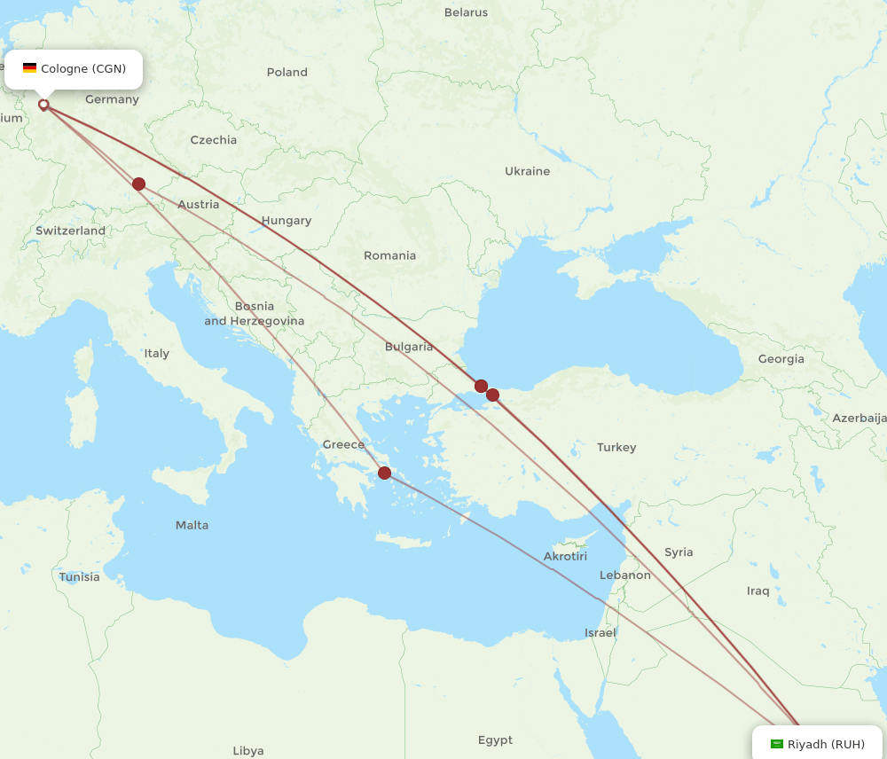 CGN-RUH flight routes