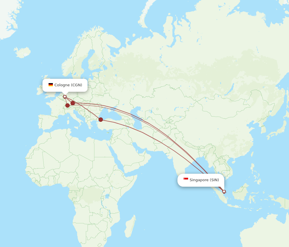 CGN to SIN flights and routes map