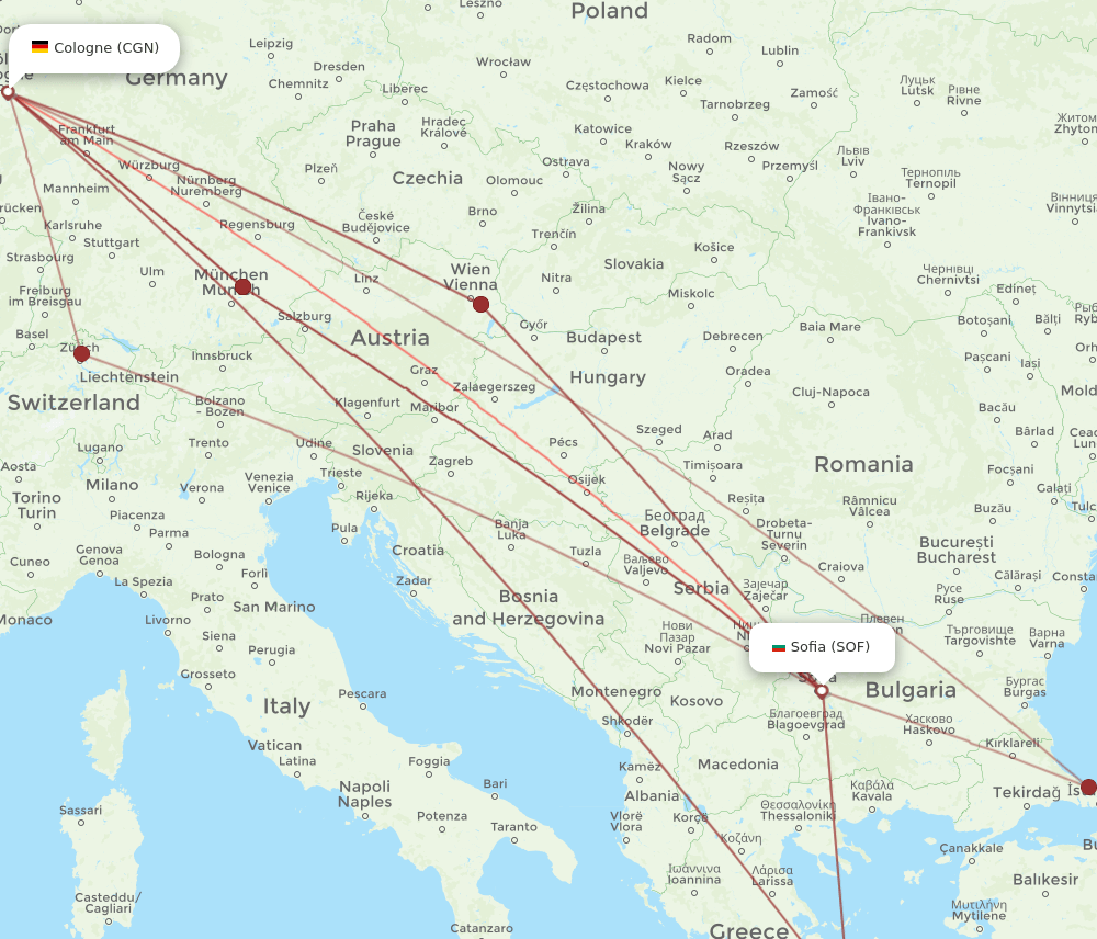 CGN-SOF flight routes