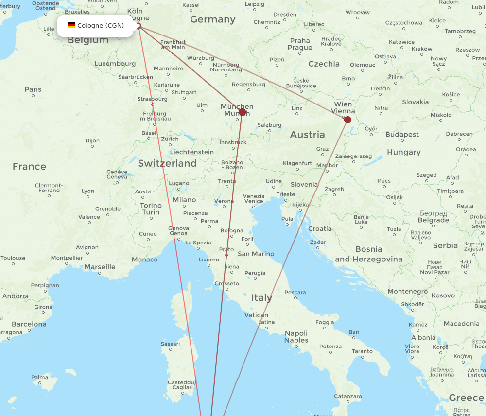 CGN-TUN flight routes