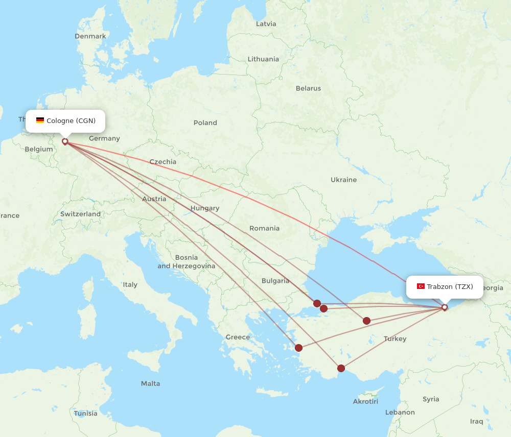 CGN to TZX flights and routes map