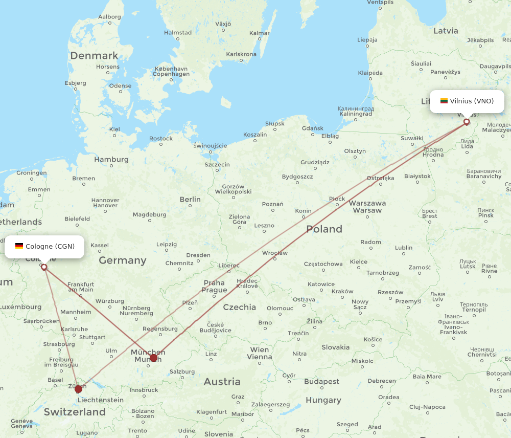 CGN to VNO flights and routes map