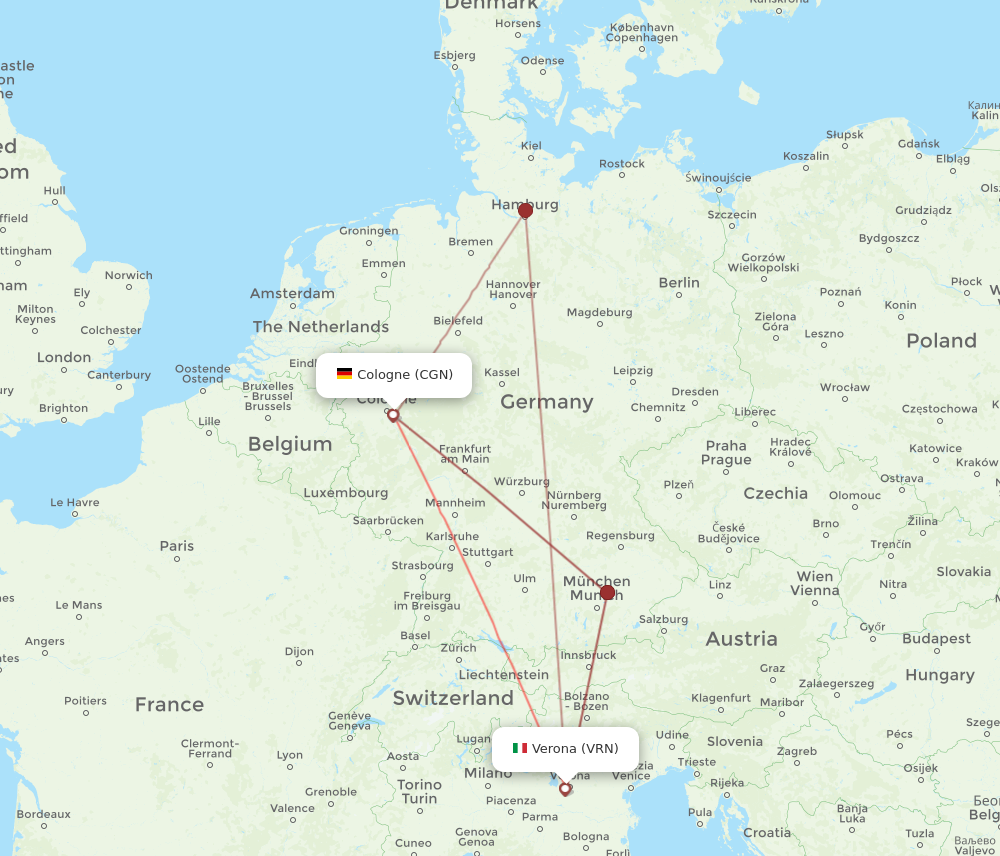 CGN to VRN flights and routes map