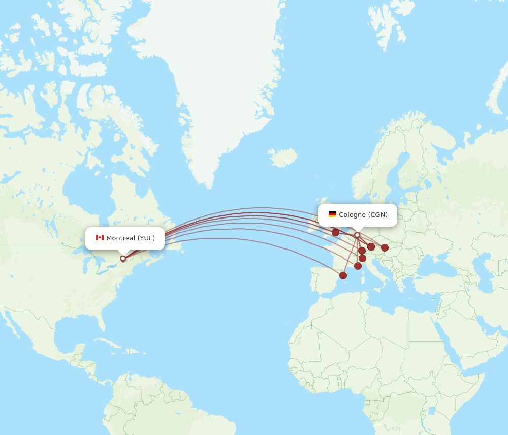 CGN to YUL flights and routes map