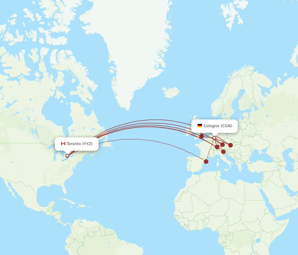 CGN to YYZ flights and routes map