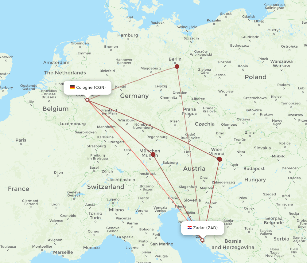 CGN-ZAD flight routes