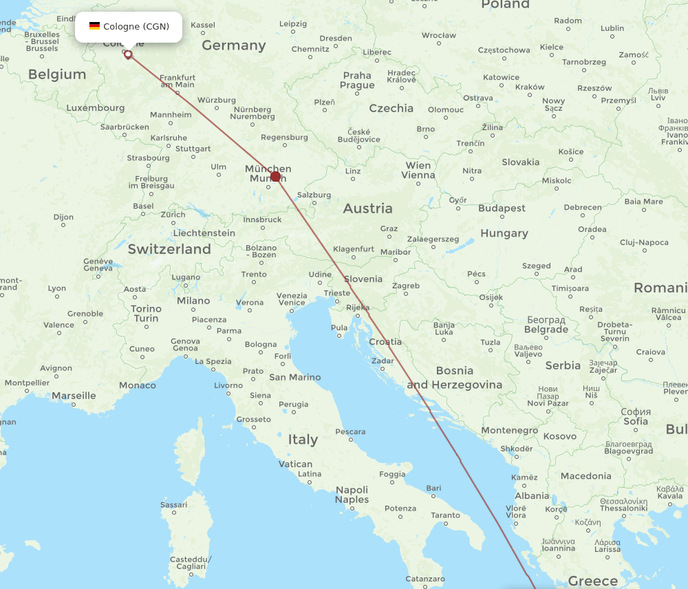 ZTH to CGN flights and routes map