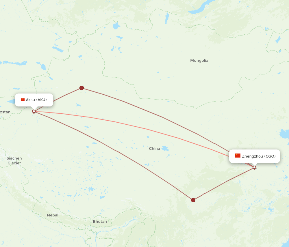 CGO to AKU flights and routes map