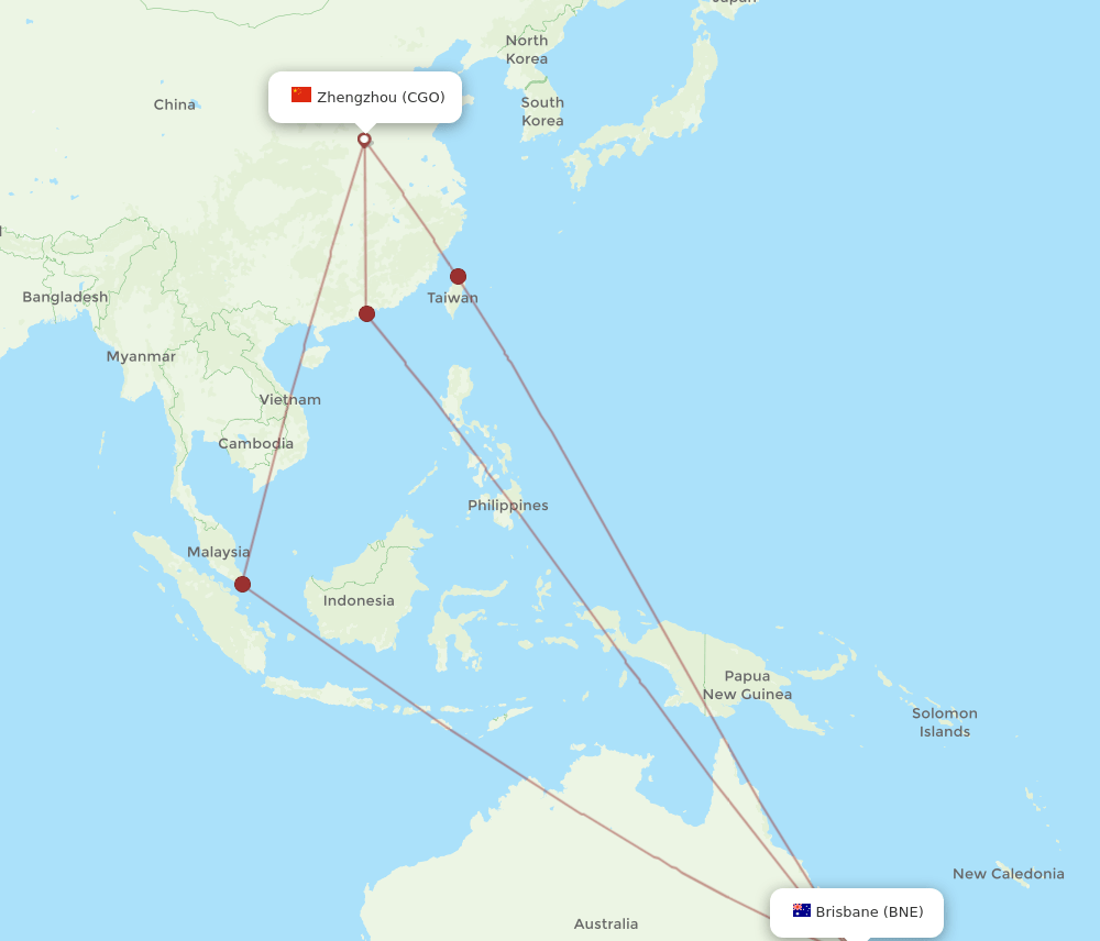 CGO-BNE flight routes