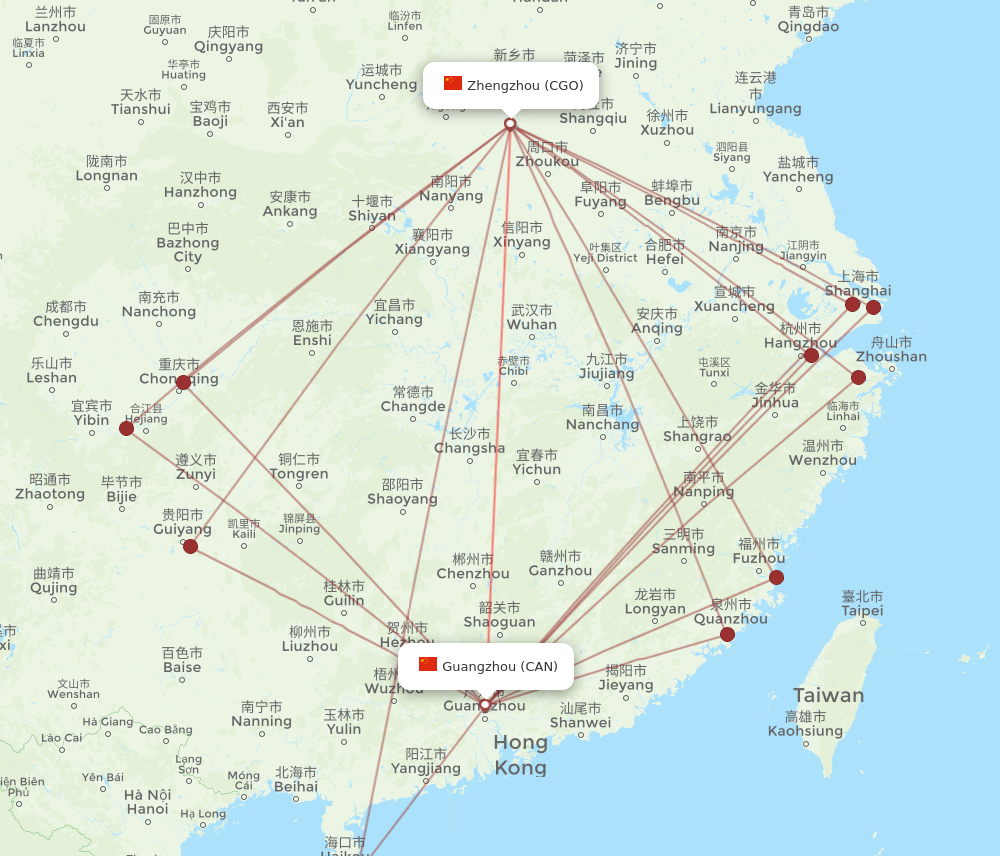 CGO to CAN flights and routes map