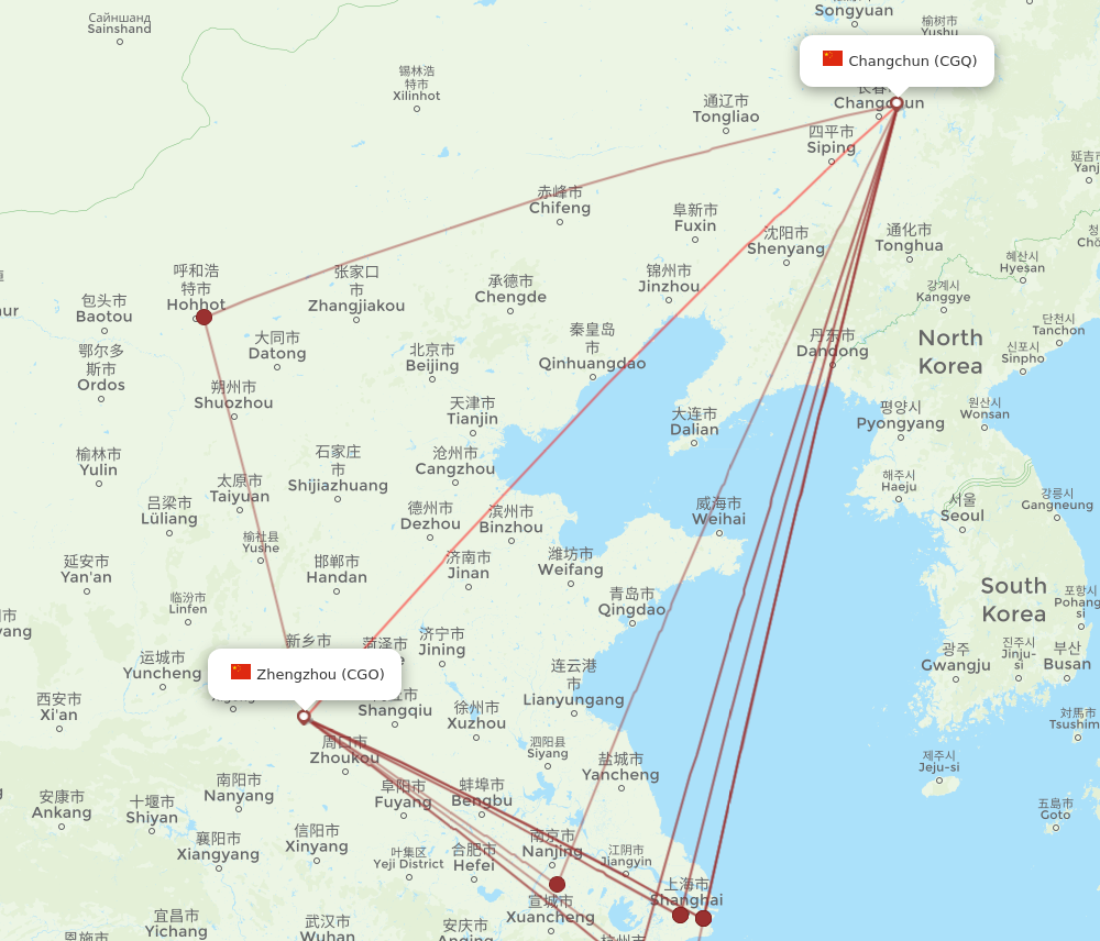 CGO to CGQ flights and routes map
