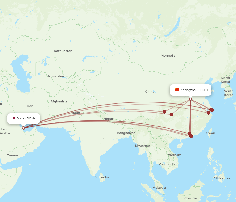 CGO-DOH flight routes